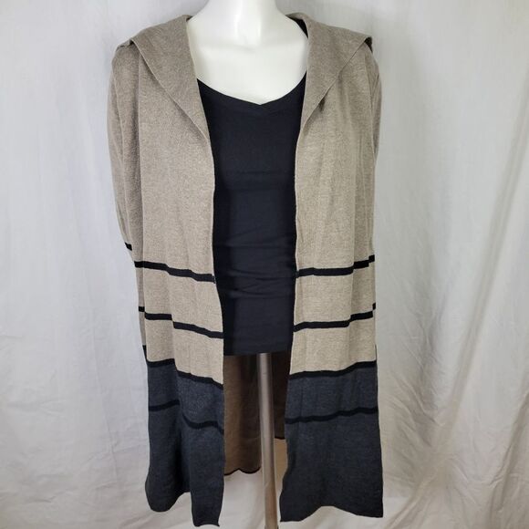 Apt.‎ 9 Oatmeal and Gray Color Block Long Sleeve Open Front Cardigan - Picture 1 of 8